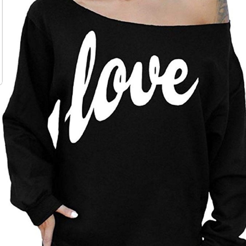 Off shoulder "LOVE" long sleeved top